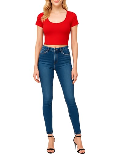 Cotton Crop Top - Short Sleeve Scoop Neck - Small / Candy Pink