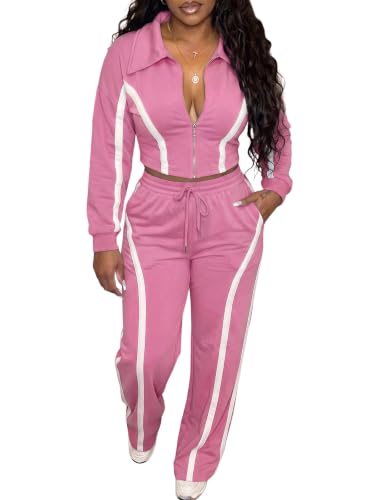 Ophestin Women's 2-Piece Pink Striped Tracksuit Set XL - Jogger Pants & Jacket
