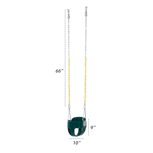 High Back Full Bucket Toddler Swing Seat with Coated Chains - Green