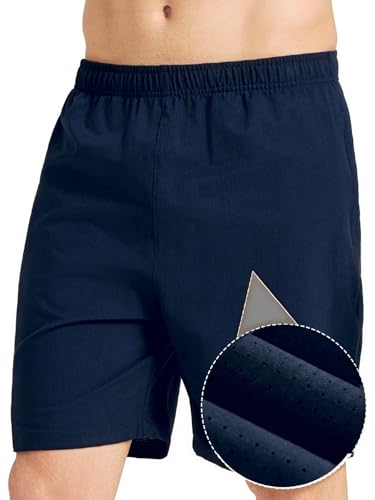 Men's Comfortable Breathable Shorts with Elastic Waist - 7" Inseam, 3X-Large, Navy Blue