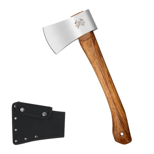 Camping Hatchet 14.6 Inch Survival Axe with Sheath, High-Carbon Steel Blade & Hickory Handle