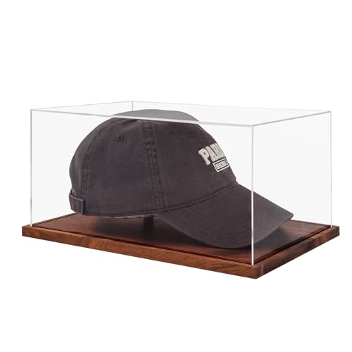 Acrylic Baseball Cap Display Case with Wooden Base - UV Protection