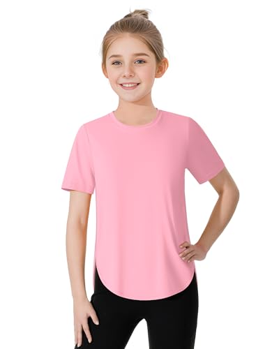 JOCMIC Girls Pink Athletic T-Shirt 9-10 Years Short Sleeve Basic Top