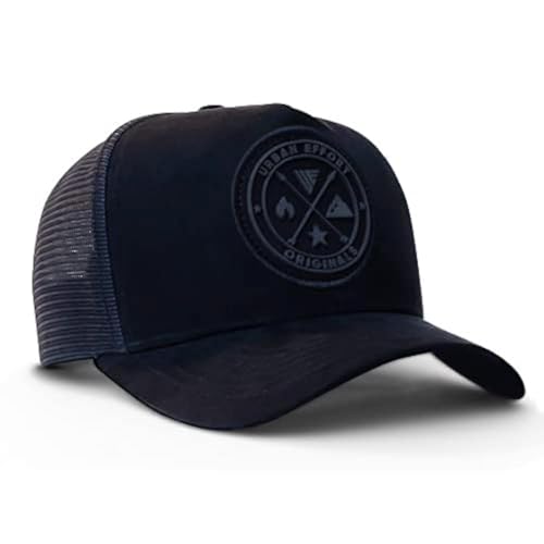 Urban Effort Mesh Back Trucker Hat for Men and Women - Black/Black 5 Panel Snapback Cap