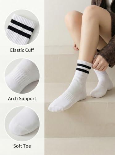Womens Striped Crew Socks - Cotton Cozy Athletic Casual - 4 Pairs Multicolor