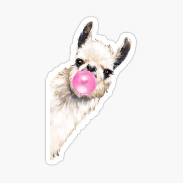 Peeking Llama Bubble Gum Vinyl Waterproof Sticker - 5 Inches
