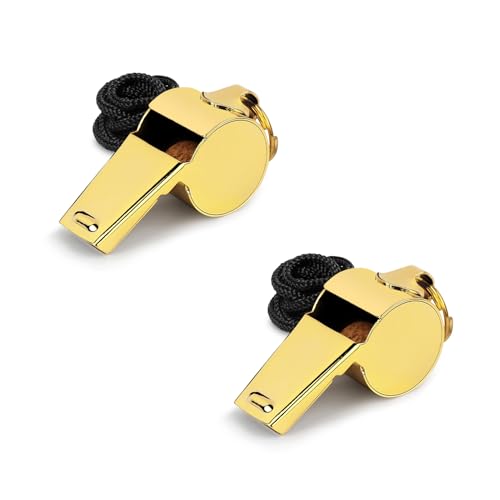 Gold Whistle with Lanyard - Stainless Steel, 2 Pack