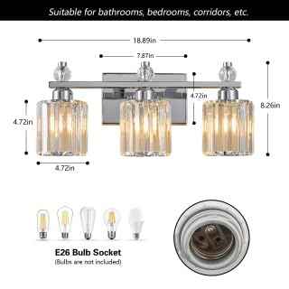 FDPBY Bathroom Vanity Lights 3-Light Chrome Modern Crystal Vanity Light Fixtures Over Mirror Crystal Bathroom Vanity Lighting Fixtures