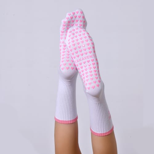 Non-Slip Pilates Socks with Grips for Yoga, Barre & Ballet - Heart Pattern