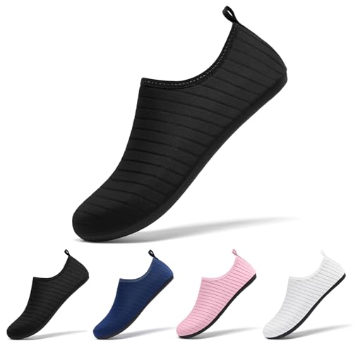 Unisex Aqua Water Shoes - Quick-Dry Swim Socks - Black, Women 7-8/Men 6-7