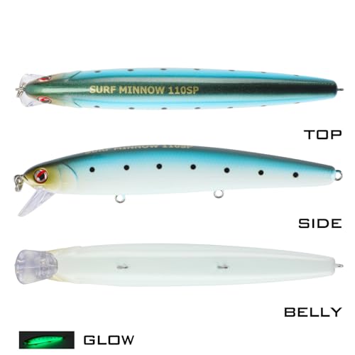 LITTMA 110mm Sardine Surf Fishing Lure Super Glow & Pearl Pink Belly for Saltwater & Halibut