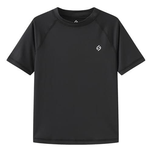 HODOSPORTS Boys UPF 50+ Short & Long Sleeve Rash Guard Swim Shirt - Black, Age 14-16