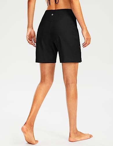 Women's 7" High Waisted Swim Board Shorts - Quick Dry with Pockets
