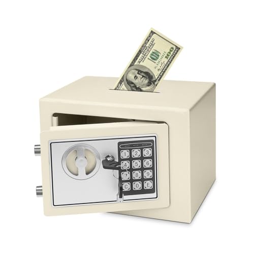 Flexzion Small Safe with Drop Slot - Electronic Drop Box for Money with Digital Combination Lock - Cash Safe for Cabinets, Home & Office Security (12"x8"x8"), White