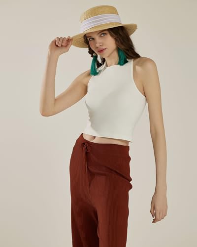Seamless High Neck Yoga Crop Top - Off-White, Medium-Large