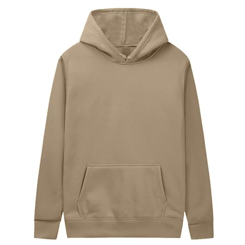 Men's Oversized Pullover Hoodie - Solid Color, Long Sleeve, Large - Camel