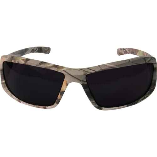 Edge TXB216CF Brazeau Polarized Wrap-Around Safety Glasses, Anti-Scratch, Non-Slip, UV 400, Military Grade, ANSI/ISEA & MCEPS Compliant, 5.04" Wide, Forest Camo Frame/Smoke Lens