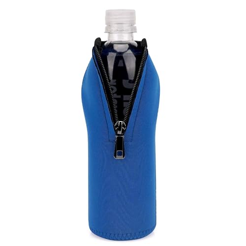 Insulated Water Bottle Sleeve for 16.9/20 Fl Oz Bottles - Neoprene Cover with Lockable Zipper, Blue