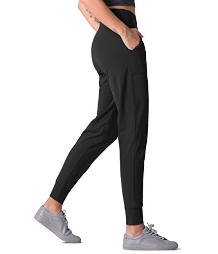 Dragon Fit Women's Black Medium Joggers with Pockets - High Waist Tapered Workout Pants