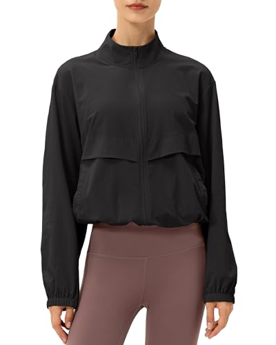 Lightweight Athletic Jacket for Women - Sun Protection, Windbreaker, Medium/Black