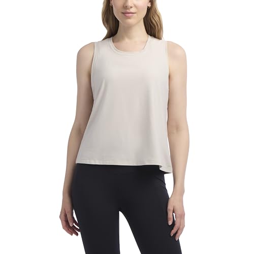 Jockey Women's 2-Pack Crew Neck Muscle Tank Tops - Light Taupe & Ponderosa Pine Heather, Medium