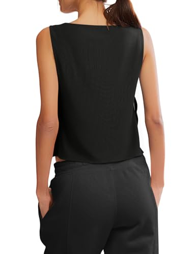 Women's Sleeveless Workout Tank Top with Side Tie - Black, Small