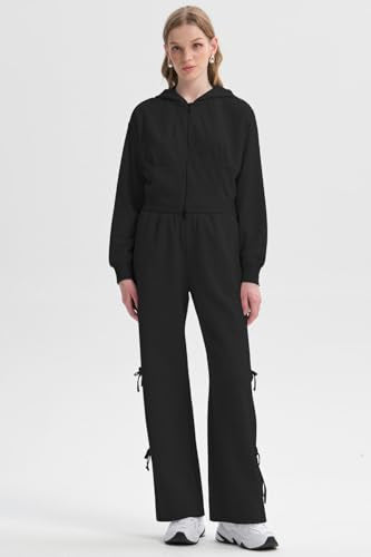 Womens Wide Leg Sweatpants - Black - Casual Athletic Lounge Pants