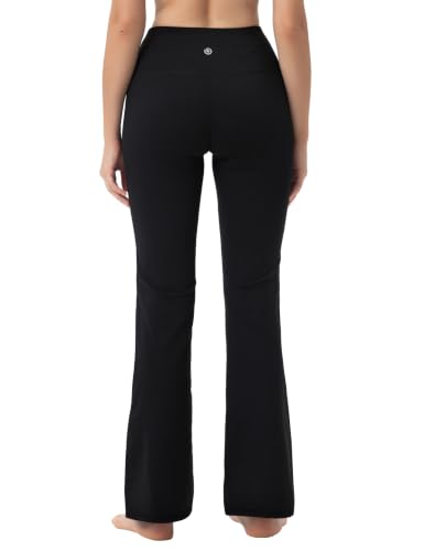 BUBBLELIME Women's High Waist Bootcut Yoga Pants 37-Inch Inseam Large Black - Tummy Control, Pockets