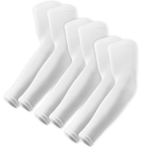 Cooling Arm Sleeves for Sun Protection - 3 Pairs White - UPF 50+