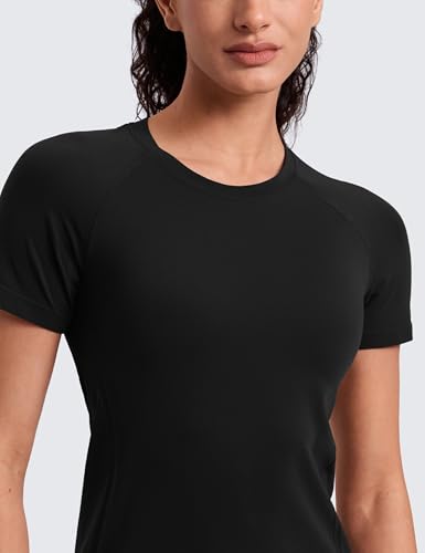 CRZ YOGA Seamless T-Shirt Hip Length Medium Black for Activewear