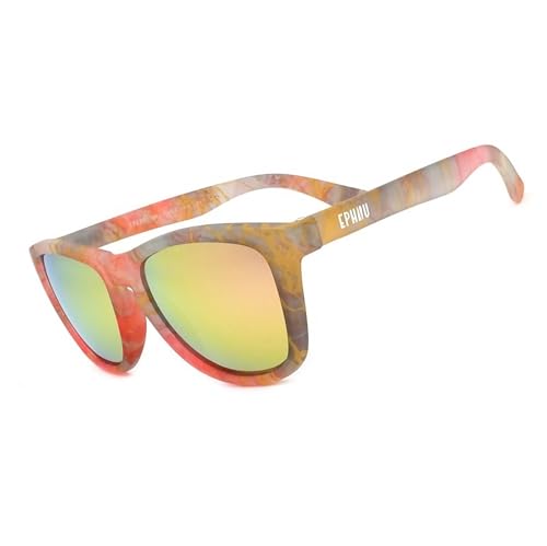 EPHIU Polarized Sports Sunglasses - Mirror Lens Square Frame for Women & Men, No Slip No Bounce Active Eyewear for Running, Beach (Crystal Marble Gold)