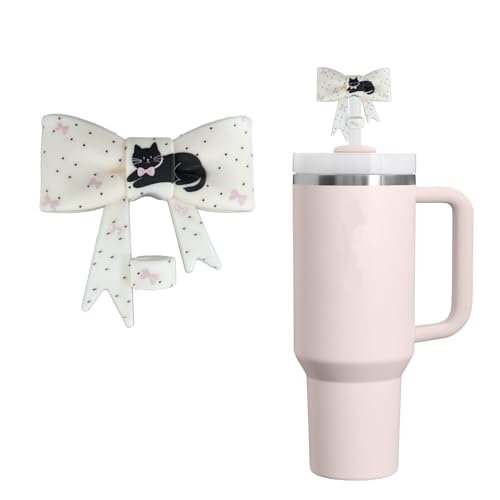 Bow Shape Silicone Straw Topper for 10mm Straws - Cat Design