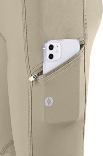 Kids Horse Riding Pants with Zipper Pockets - Medium Khaki