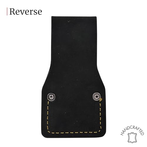 Black Leather Tape Measure Holder for Belt - Heavy Duty Tool Pouch with Steel Clip & Rivets