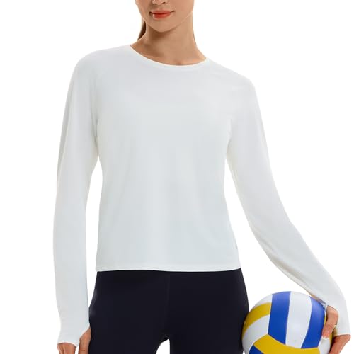 HODOSPORTS Women's Cropped Athletic Workout Top Small White Split Back Long Sleeve Gym Shirt
