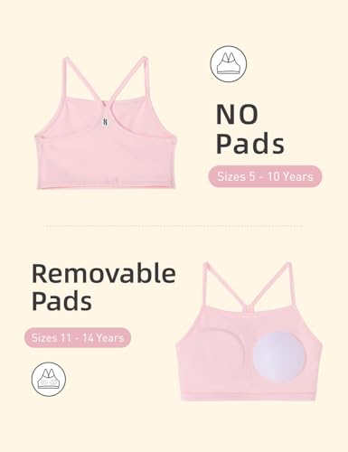 Girls Spaghetti Strap Sports Bra - Y Back Racerback Crop Top - Pink (9-10 Years)