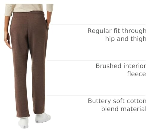 Women's Fleece Sweatpants with Drawstring - Medium Chocolate, Relaxed Fit, Straight Leg