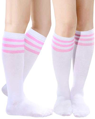 Classic Athletic Knee High Socks - Pink Triple Stripes