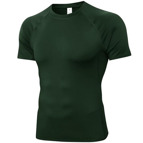 Men's Short Sleeve Compression Shirt - Cool Dry, Dark Green, Small