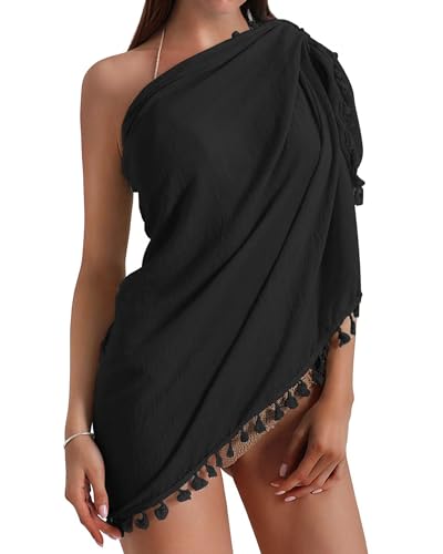 Beach Sarong Cover Up for Women - Black Short, One Size