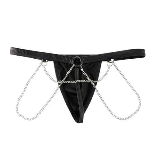 Men's Leather G-String Bikini Lingerie - Black, Large