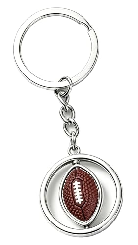 360° Spinning Football Pendant Keychain - Durable Metal Rugby Key Ring