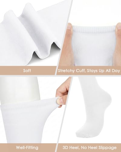 Knee High Long Socks for Women - Soft Thin Tube Socks - 2 Pairs Pure White