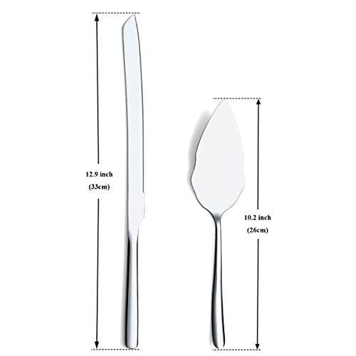 Silver Wedding Cake Knife and Server Set - Stainless Steel 2 Piece
