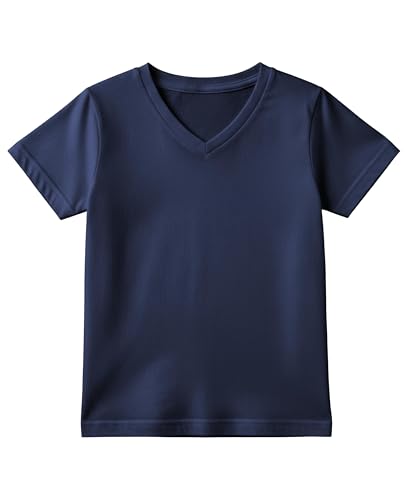 Youth Athletic T-Shirts - Dry-Fit Short Sleeve V Neck Tees - 5 Pack - Black, Grey, Navy, Charcoal, Denim Blue