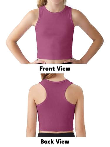 Girls Athletic Ribbed Crop Tank Top for Dance & Yoga - 11-12 Years / Dry Rose