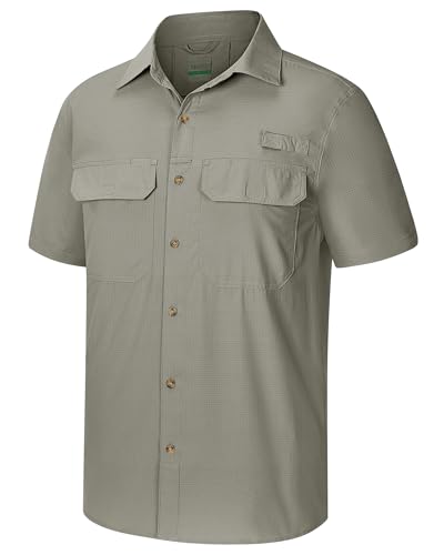 33,000ft Men's UPF 50+ UV Short Sleeve Hiking Shirt Gray Green Large - Quick Dry Sun Protection