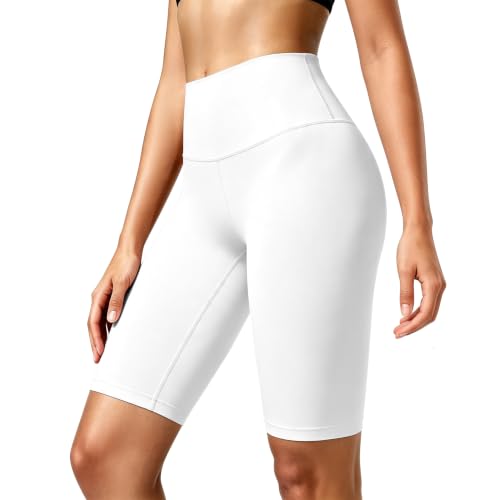 High Waisted Biker Shorts for Women - 5"/8" Tummy Control, Large-X-Large, White