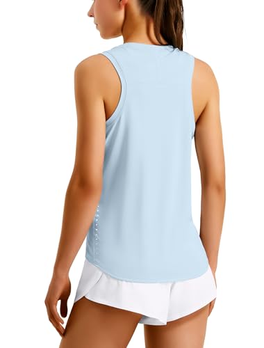 Hugut Women's Lightweight High Neck Racerback Athletic Tank Top - Medium Blue Linen
