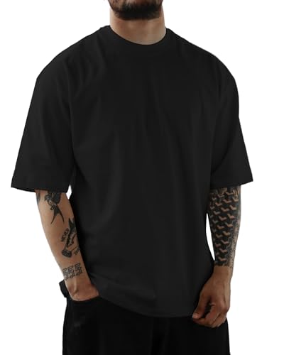 Saiji Friends Men's Oversized Cotton T-Shirt 3X-Large Black Loose Fit Crewneck